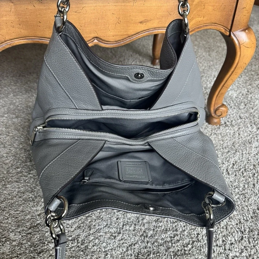 Coach F28997 Lexy Large Grey Birch / Silver Pebble Leather Shoulder Bag Tote